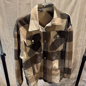 Women’s Plaid Jacket Shirt - Brown and Tan